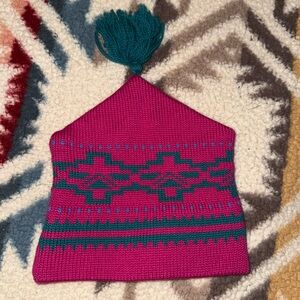 Vintage Summit Toppers Pink and Green Wool Ski Hat